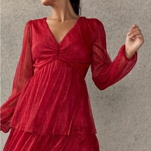 Francesca’s Shimmer Tiered Red Dress